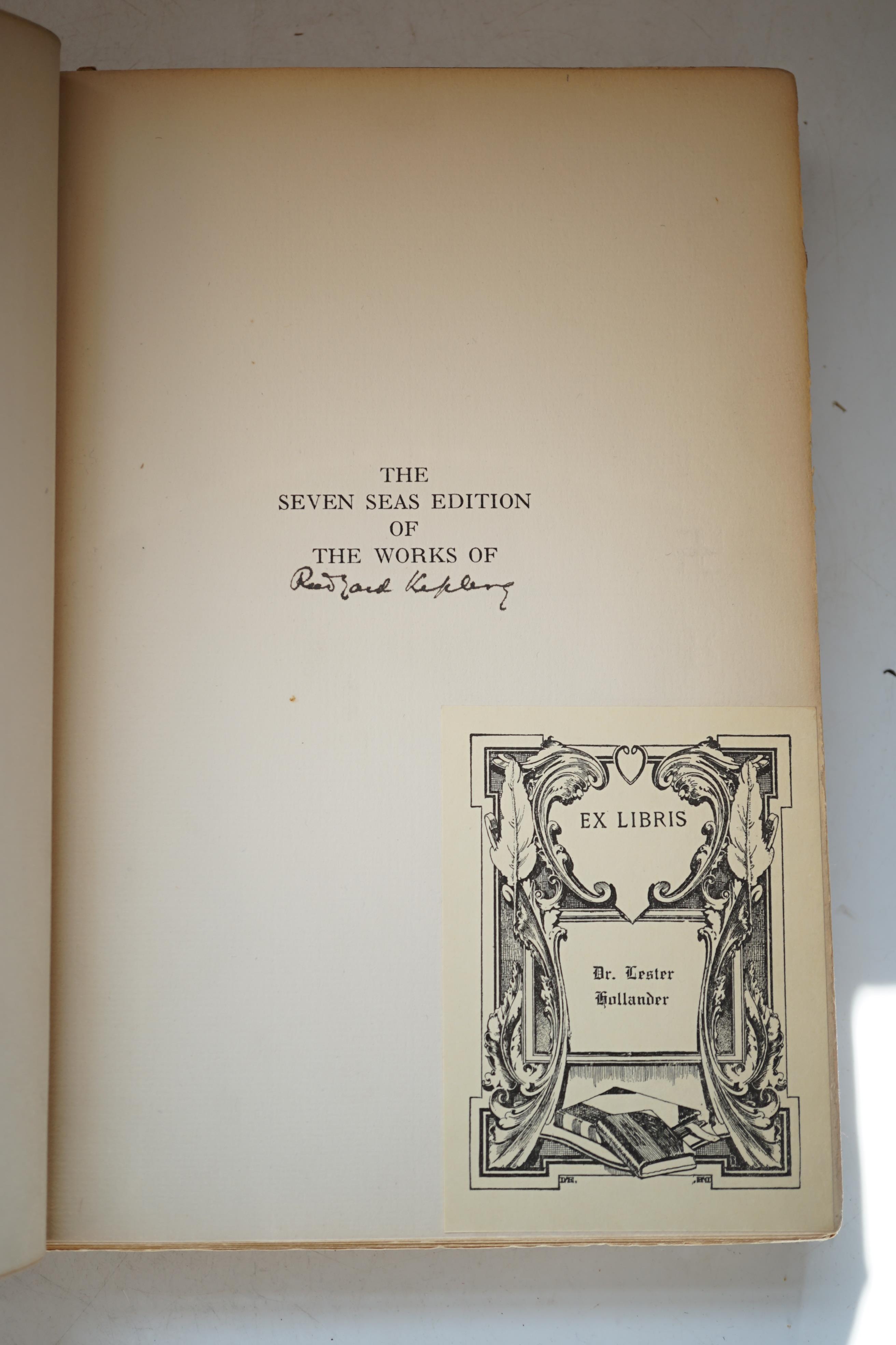 Kipling, Rudyard - Plain Tales from the Hills 1886-1887, vol 1. of ‘’The Seven Seas Edition of the Works of Rudyard Kipling’’, half title signed by the author, one of 1050, bookplate of Dr. Lester Hollander, 8vo, quarter